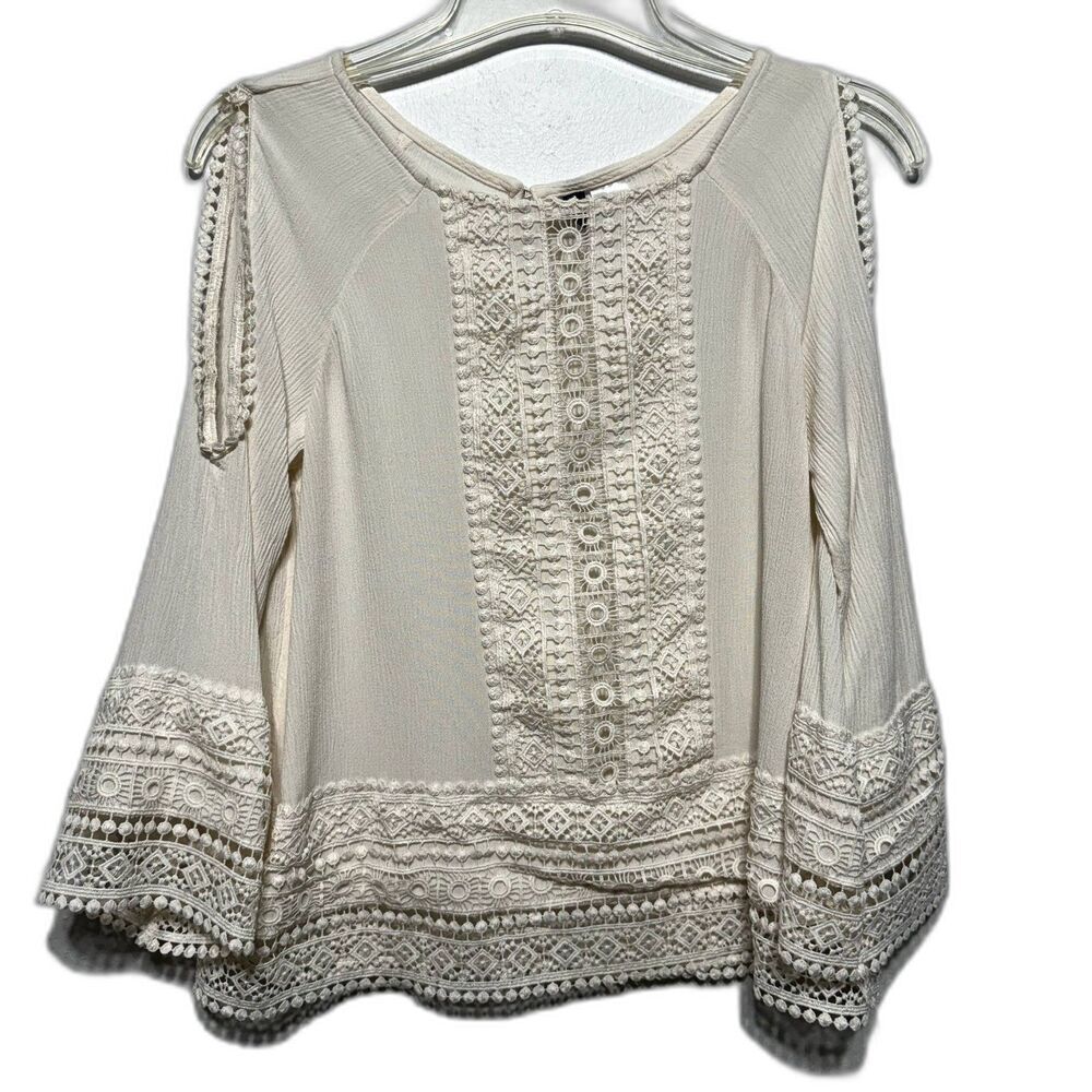 H&M Cream Lace Trim Cold-Shoulder Boho Blouse